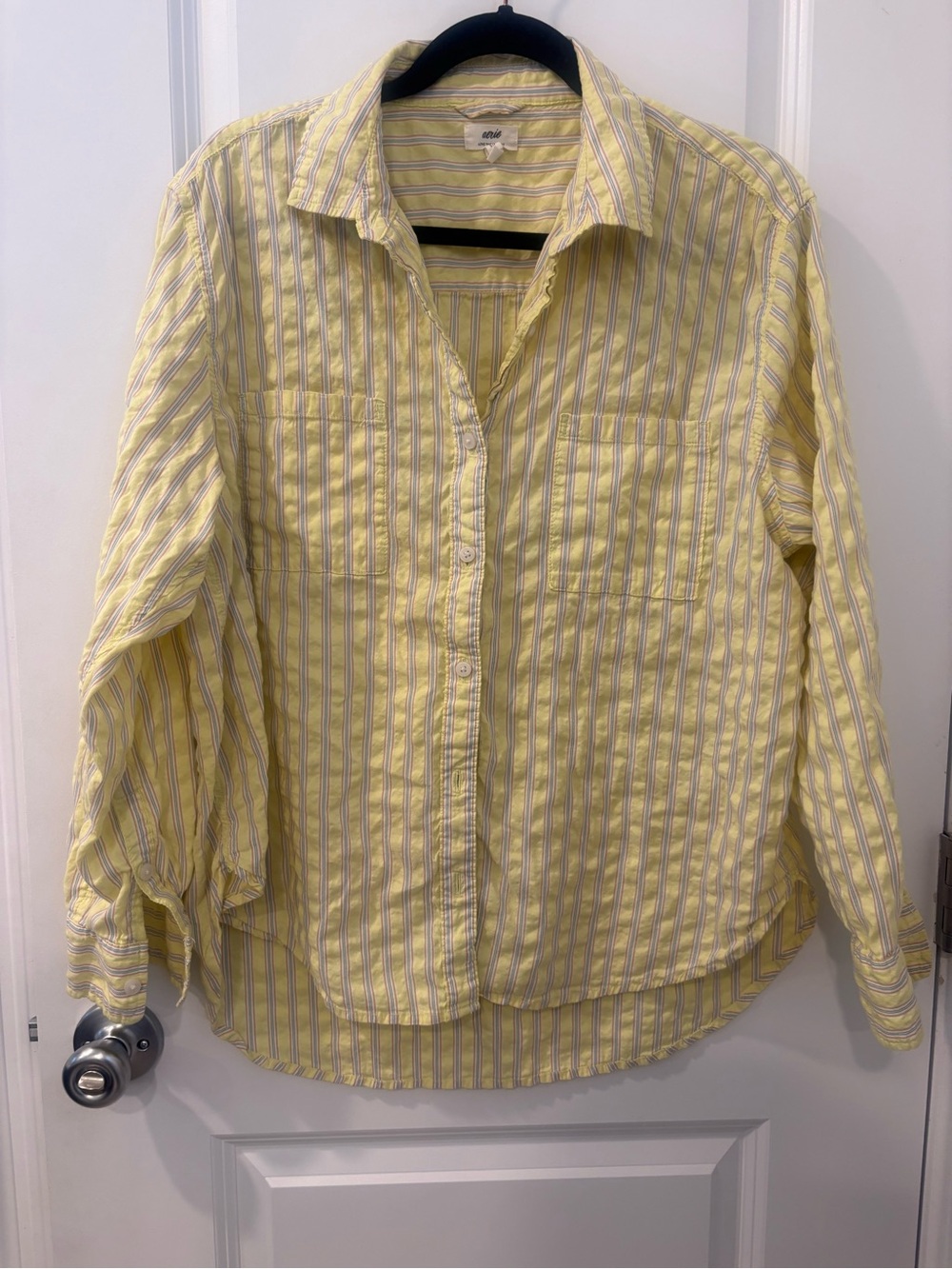 aerie Yellow and White Striped Button-Down Shirt